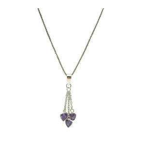 925 Sterling Silver Purple Amethyst Heart Pendant Box Chain Necklace VTG Italy